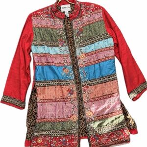 Chico's Vintage 90’s Silk Hand Beaded Patchwork Embroidered Jacket Size 2